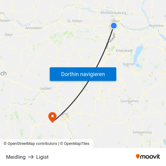 Meidling to Ligist map