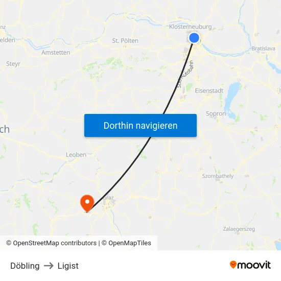 Döbling to Ligist map