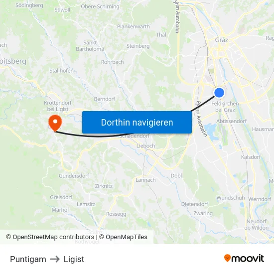 Puntigam to Ligist map
