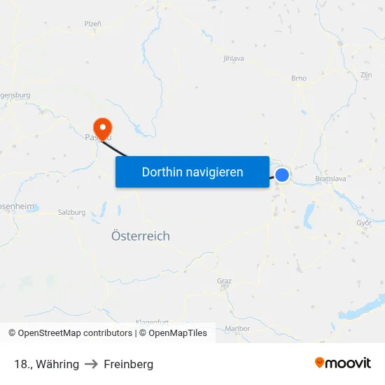 18., Währing to Freinberg map