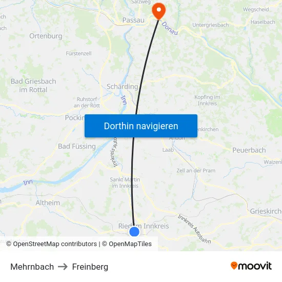 Mehrnbach to Freinberg map