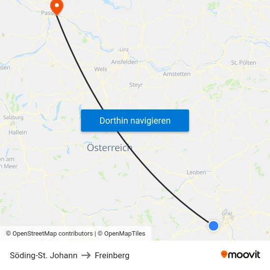 Söding-St. Johann to Freinberg map