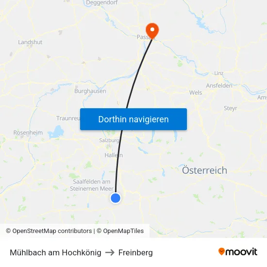 Mühlbach am Hochkönig to Freinberg map