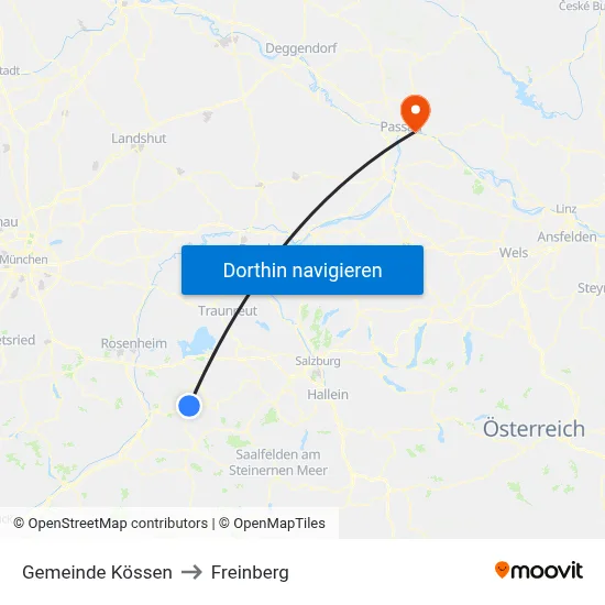 Gemeinde Kössen to Freinberg map