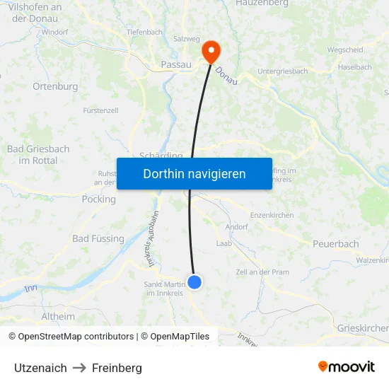 Utzenaich to Freinberg map