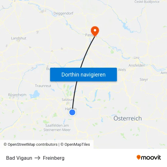Bad Vigaun to Freinberg map