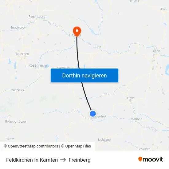 Feldkirchen In Kärnten to Freinberg map