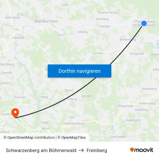 Schwarzenberg am Böhmerwald to Freinberg map
