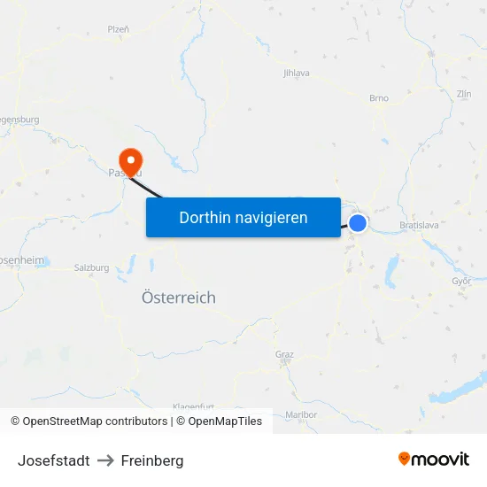 Josefstadt to Freinberg map