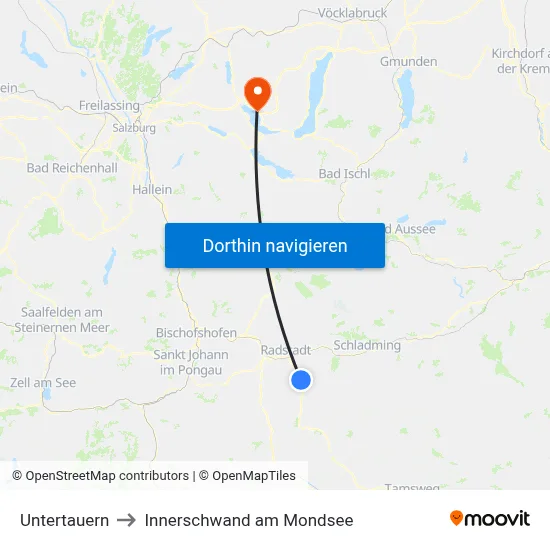 Untertauern to Innerschwand am Mondsee map