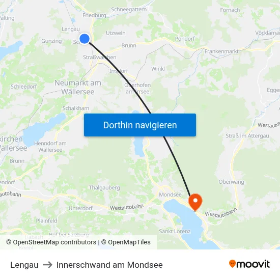 Lengau to Innerschwand am Mondsee map