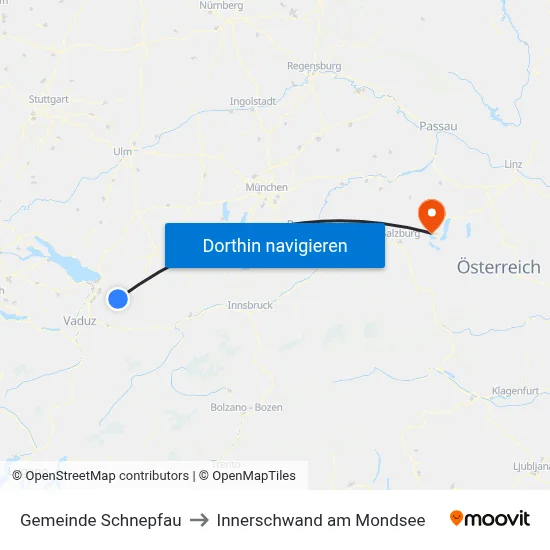 Gemeinde Schnepfau to Innerschwand am Mondsee map