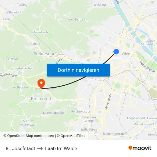 8., Josefstadt to Laab Im Walde map