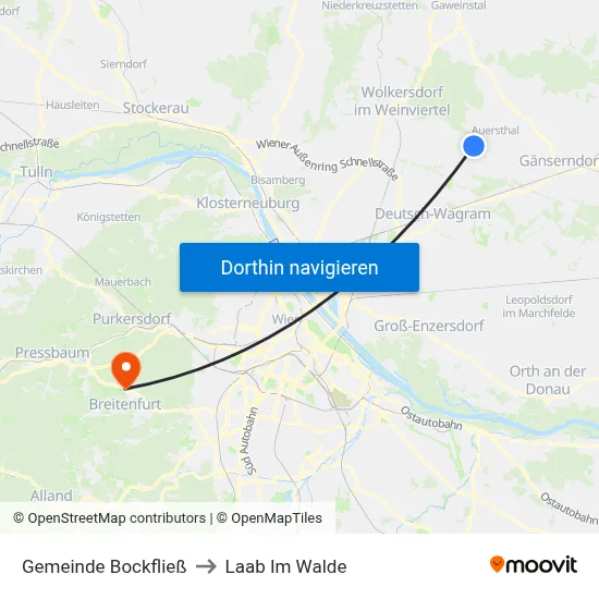 Gemeinde Bockfließ to Laab Im Walde map