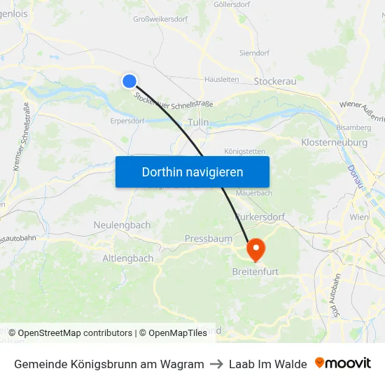 Gemeinde Königsbrunn am Wagram to Laab Im Walde map