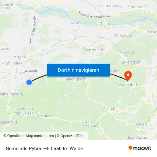 Gemeinde Pyhra to Laab Im Walde map