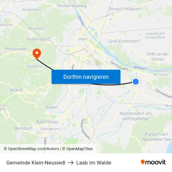 Gemeinde Klein-Neusiedl to Laab Im Walde map