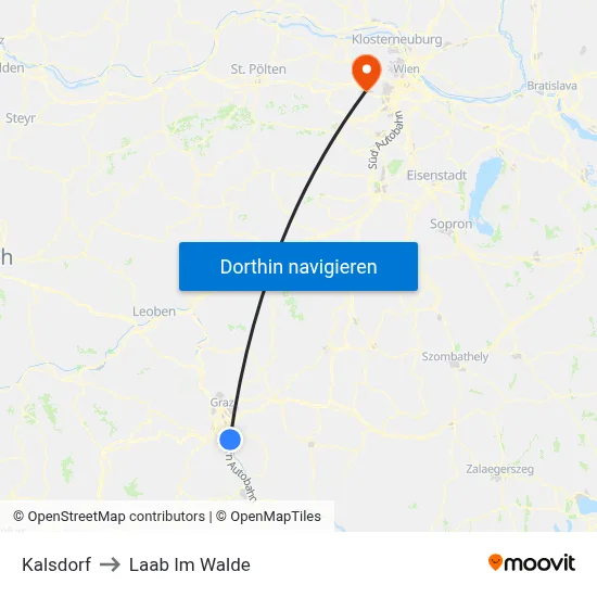 Kalsdorf to Laab Im Walde map