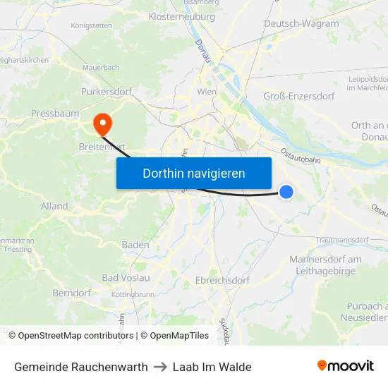 Gemeinde Rauchenwarth to Laab Im Walde map