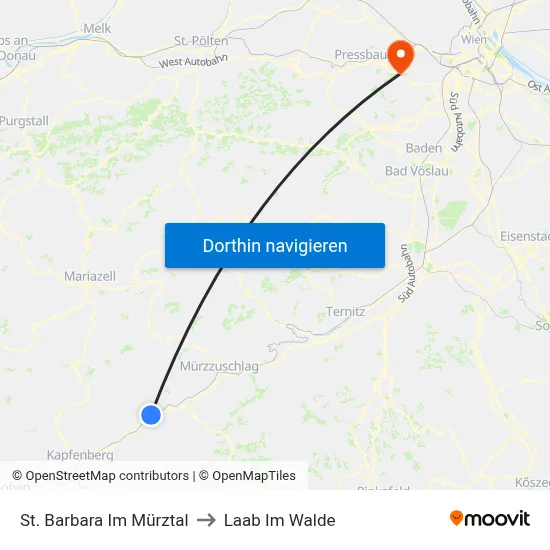 St. Barbara Im Mürztal to Laab Im Walde map