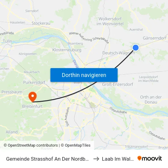 Gemeinde Strasshof An Der Nordbahn to Laab Im Walde map