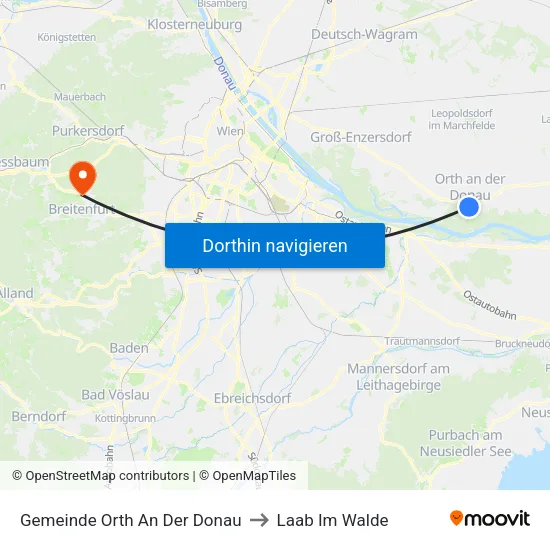 Gemeinde Orth An Der Donau to Laab Im Walde map