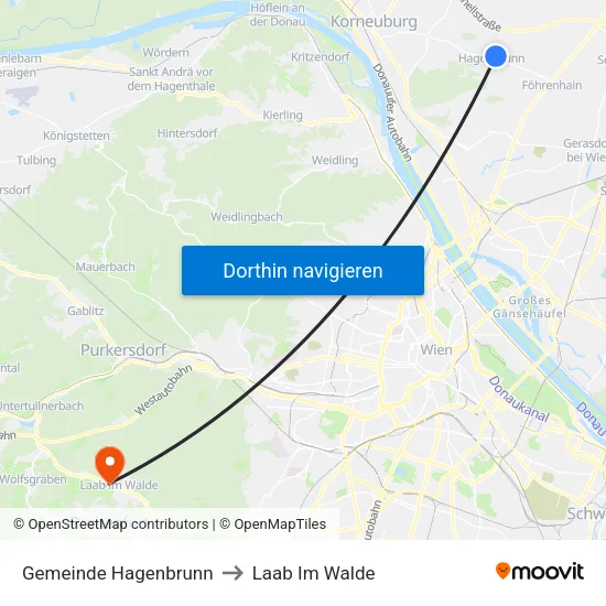 Gemeinde Hagenbrunn to Laab Im Walde map