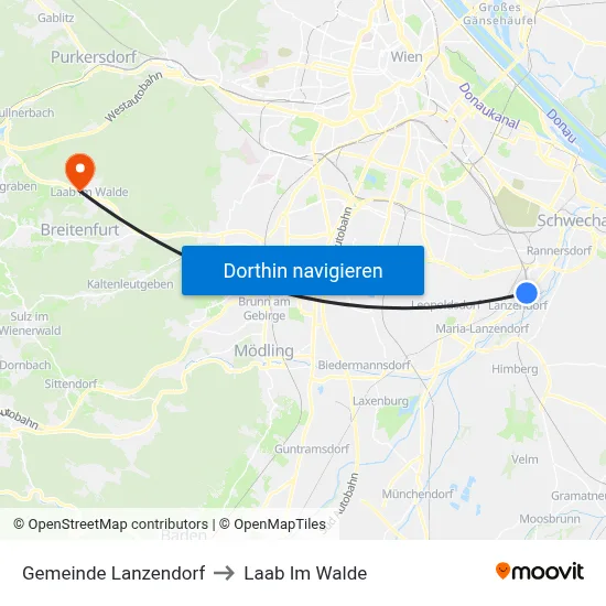 Gemeinde Lanzendorf to Laab Im Walde map