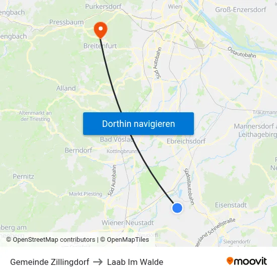 Gemeinde Zillingdorf to Laab Im Walde map