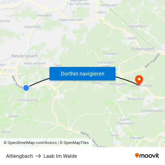 Altlengbach to Laab Im Walde map