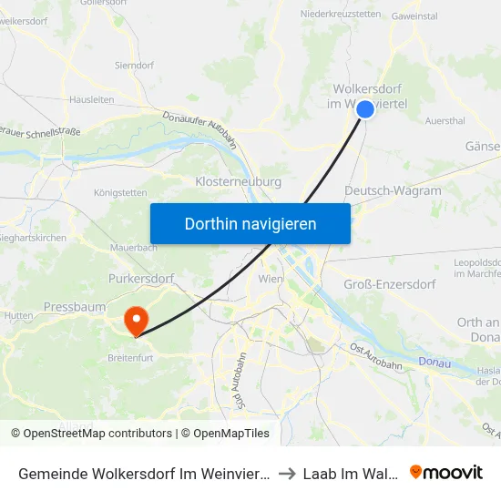 Gemeinde Wolkersdorf Im Weinviertel to Laab Im Walde map