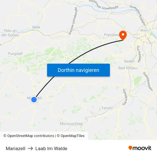 Mariazell to Laab Im Walde map