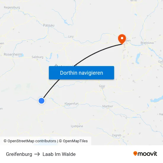 Greifenburg to Laab Im Walde map
