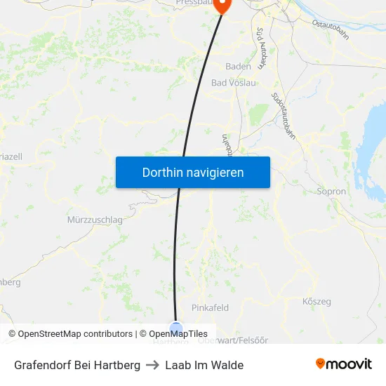 Grafendorf Bei Hartberg to Laab Im Walde map