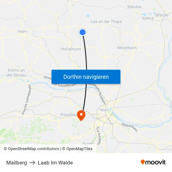 Mailberg to Laab Im Walde map