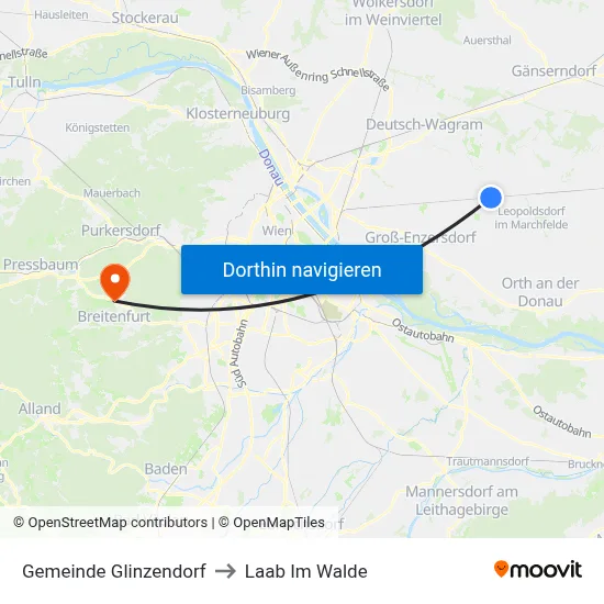 Gemeinde Glinzendorf to Laab Im Walde map