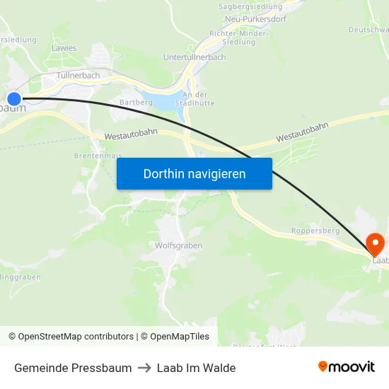 Gemeinde Pressbaum to Laab Im Walde map