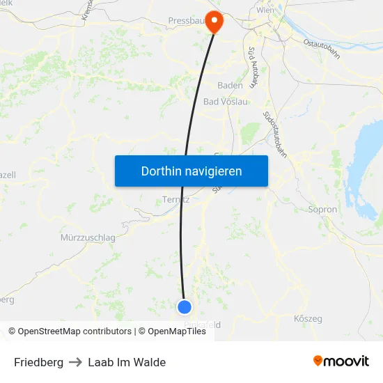 Friedberg to Laab Im Walde map