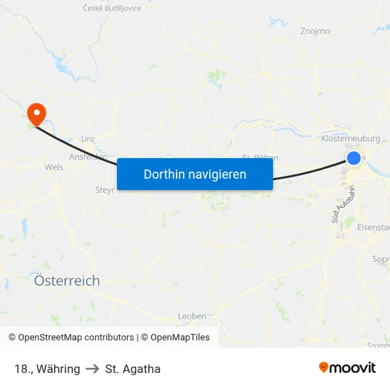 18., Währing to St. Agatha map
