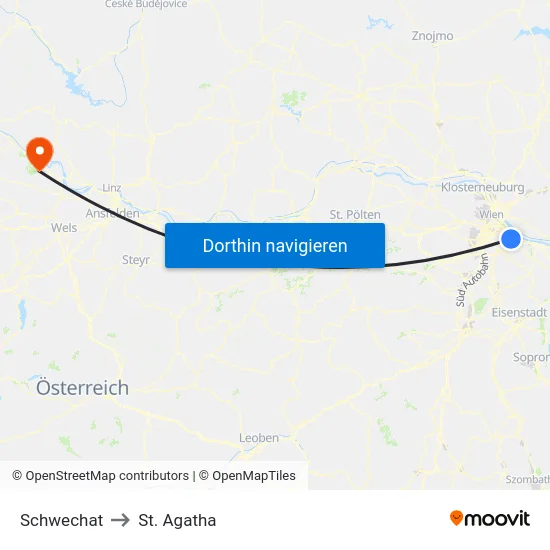 Schwechat to St. Agatha map
