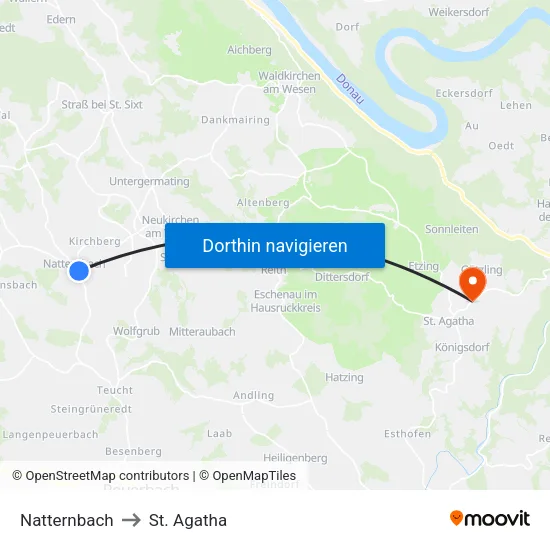 Natternbach to St. Agatha map