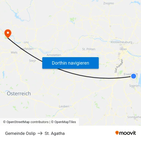 Gemeinde Oslip to St. Agatha map