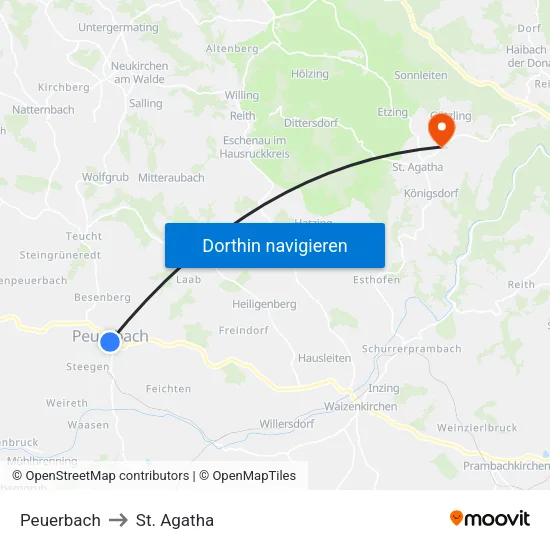 Peuerbach to St. Agatha map