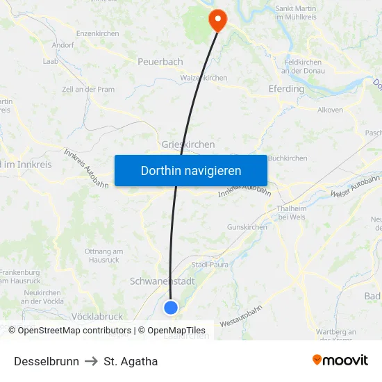 Desselbrunn to St. Agatha map