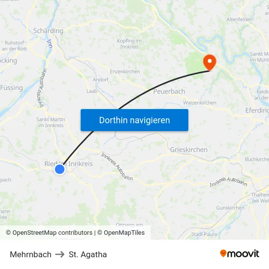 Mehrnbach to St. Agatha map