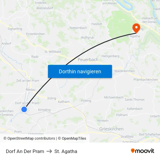 Dorf An Der Pram to St. Agatha map