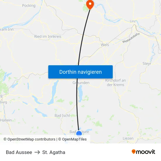 Bad Aussee to St. Agatha map