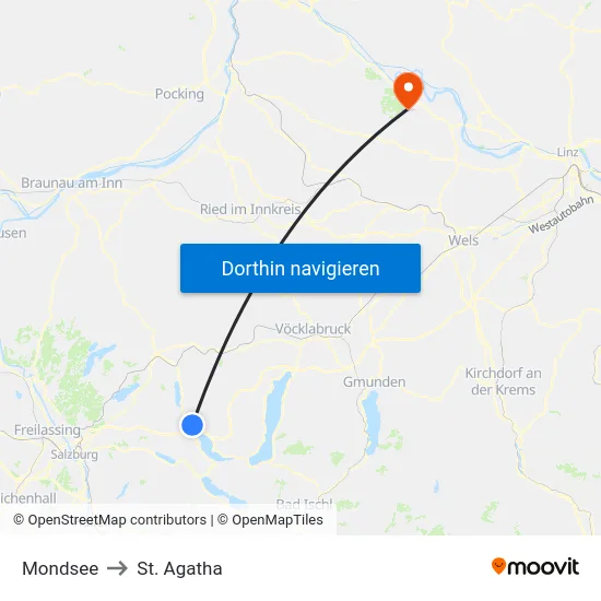Mondsee to St. Agatha map