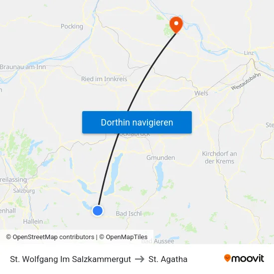 St. Wolfgang Im Salzkammergut to St. Agatha map
