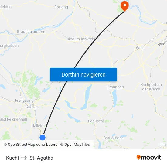 Kuchl to St. Agatha map